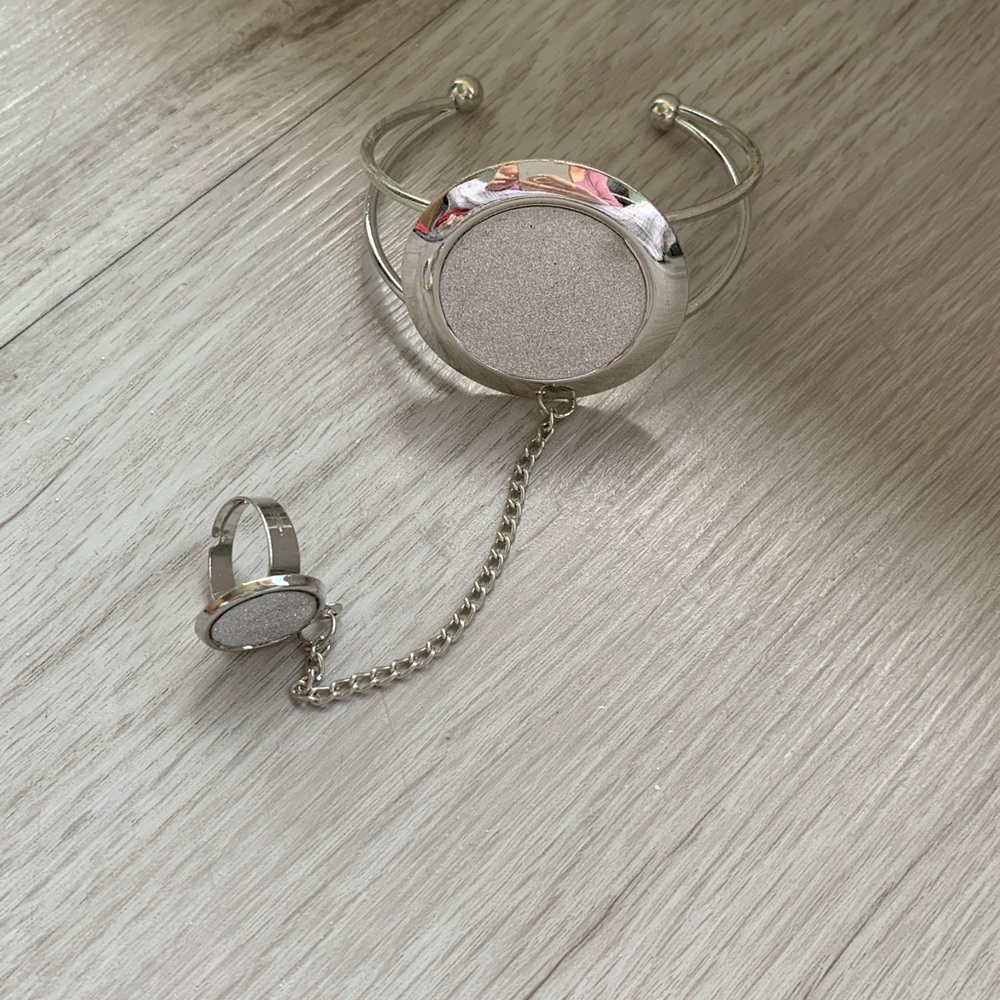 Elegant Silver Slave Bracelet and Ring Set